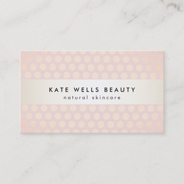 Stylish Rose Gold on Pink Polka Dot Pattern Beauty Business Card (Front)