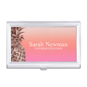 Stylish rose gold pineapple pink designer business card case