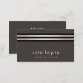 Stylish Rose Gold Striped Modern Interior Designer Business Card (Front/Back)