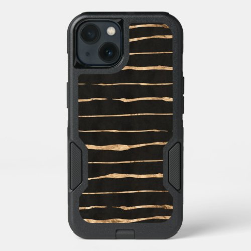 Stylish Rose_Gold Stripes Pattern On Black iPhone 13 Case