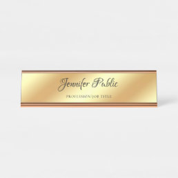 Stylish Rose Gold Template Hand Script Text Trendy Desk Name Plate