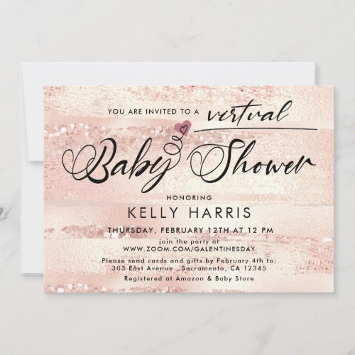 Stylish Rose Gold Virtual Baby Shower Invitation