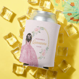 Stylish Rose Gold Watercolor Rose Quinceanera Can Cooler