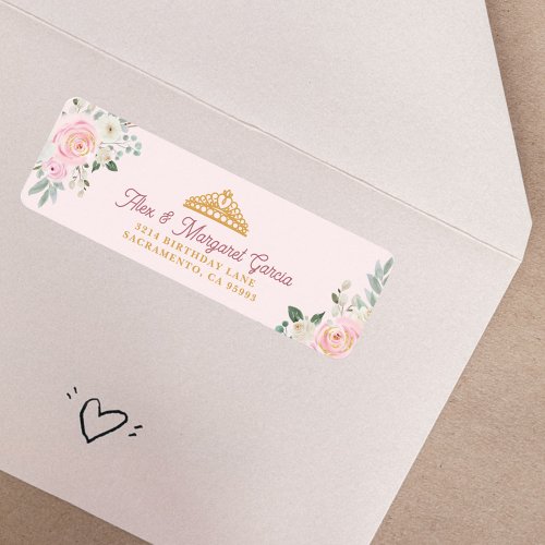 Stylish Rose Gold Watercolor Rose Quinceanera Label