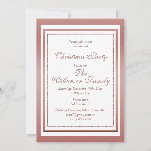 Stylish Rose Gold  White Christmas Party Invitation