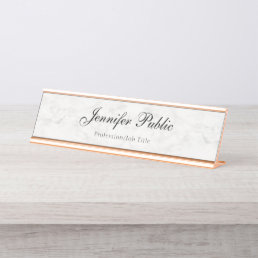 Stylish Rose Gold White Marble Modern Template Desk Name Plate