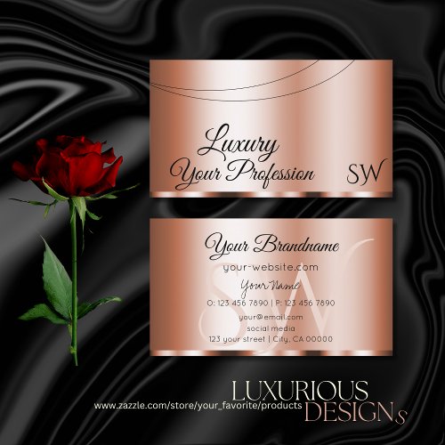 Stylish Rose Golden Glamorous with Initials Modern Business Card