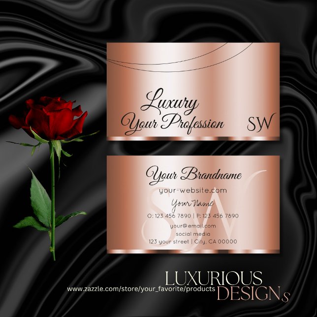 Stylish Rose Golden Glamorous with Initials Modern Business Card (Creator Uploaded)