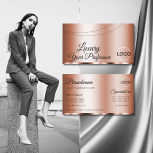 Stylish Rose Golden Glamorous with Logo Modern Business Card
