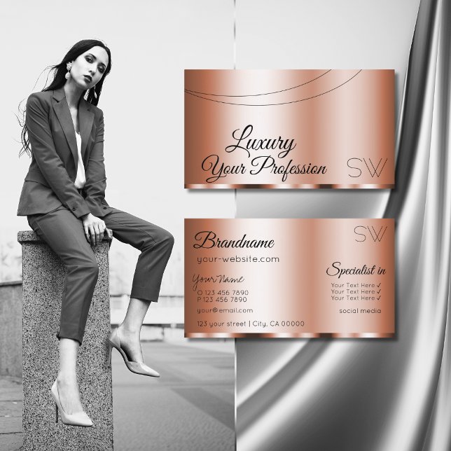 Stylish Rose Golden Glamorous with Monogram Modern Business Card (Creator Uploaded)