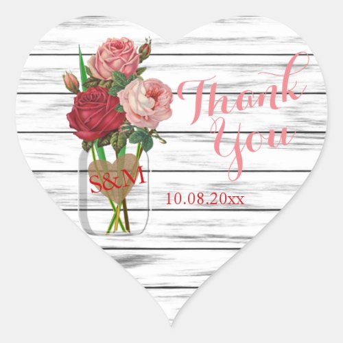 Stylish Rose Mason Jar _ Thank You Heart Sticker