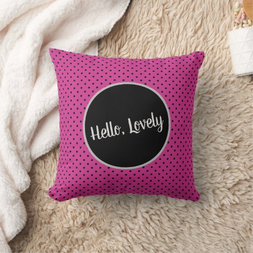 Stylish Rose Violet and Black Dots Custom Greeting Throw Pillow
