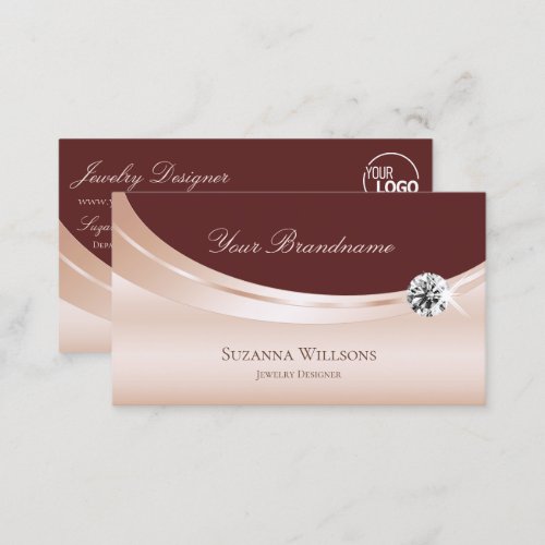 Stylish Rosegold Wine Red with Logo and Diamond Business Card