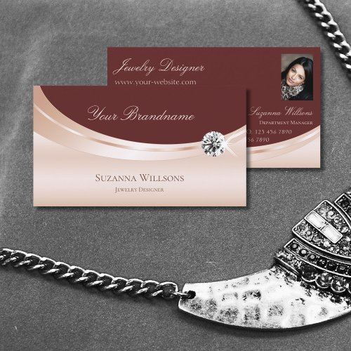 Stylish Rosegold Wine Red with Photo and Diamond Business Card