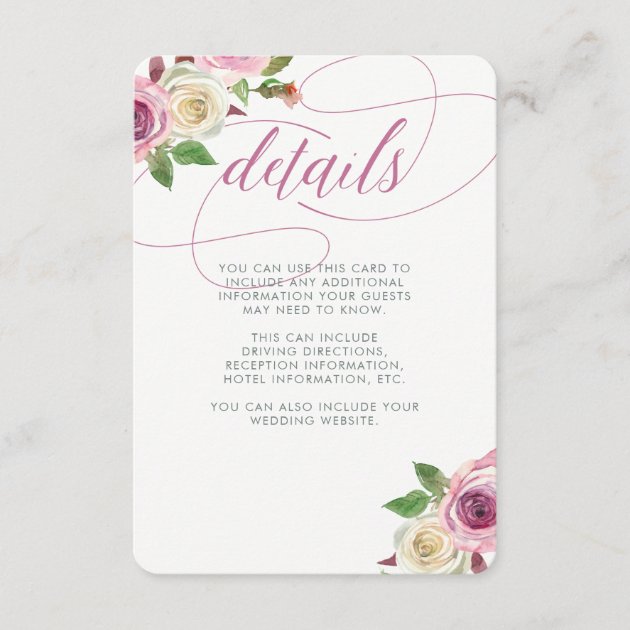 Stylish Roses And Chic Gray Stripes Guest Details Enclosure Card