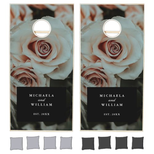 Stylish Roses WeddingAnniversary Names  Year Cornhole Set