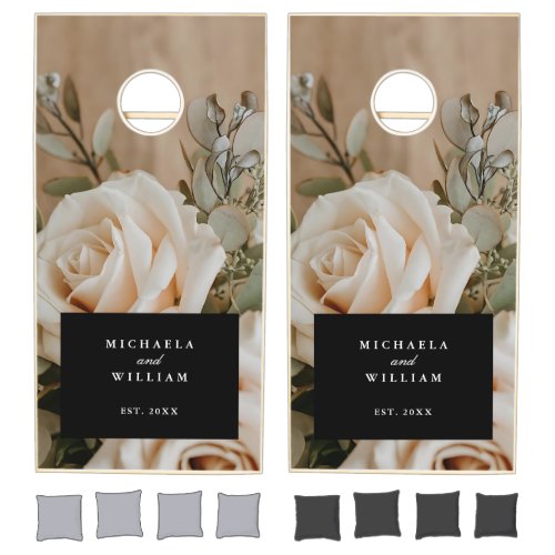 Stylish Roses WeddingAnniversary Names  Year Cornhole Set