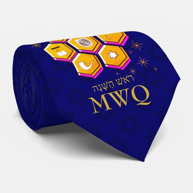 Stylish Rosh Hashanah SHANA TOVA Monogram Neck Tie (Rolled)