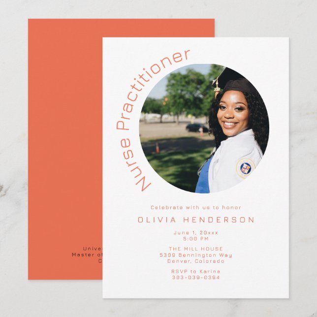 Stylish Round Photo Nursing Graduation Invitation (Front/Back)