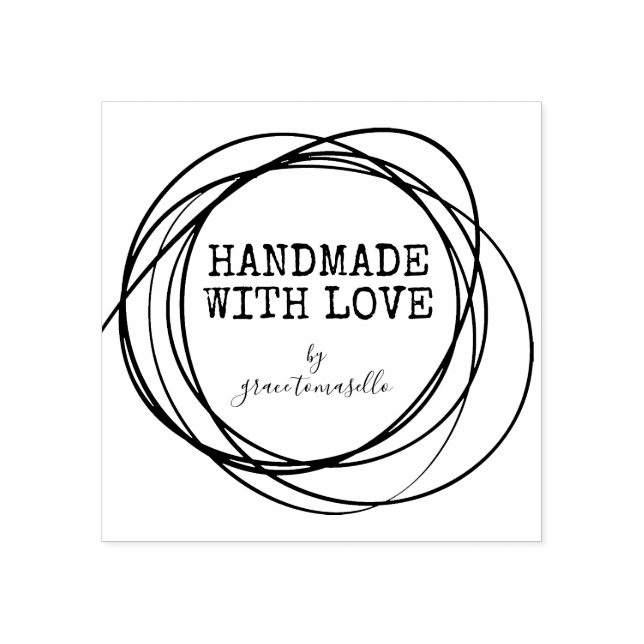 Stylish Round Scribble Handmade With Love Rubber Stamp (Imprint)