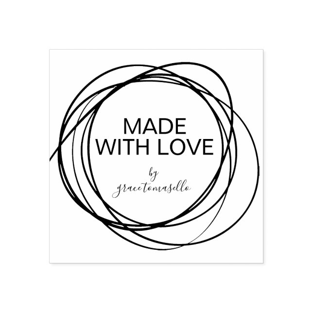Stylish Round Scribble Made With Love Personalized Rubber Stamp (Imprint)