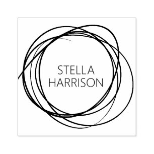 Stylish Round Scribble Name Rubber Stamp