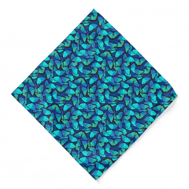 Stylish Royal Blue and Aqua Butterflies Patterned Bandana (Front)