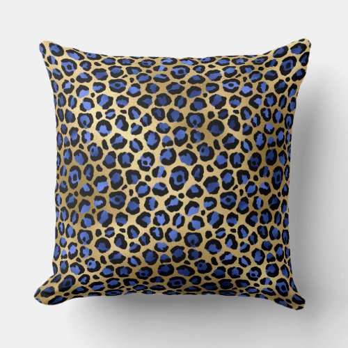 Stylish Royal Blue and Gold Foil Leopard Spots Throw Pillow