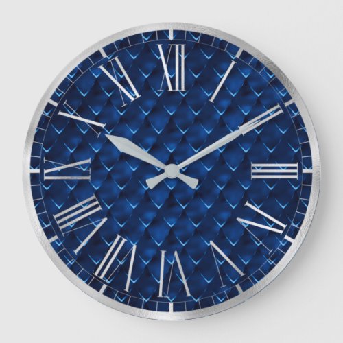 Stylish Royal Blue Foil Dragon Scales Pattern Large Clock