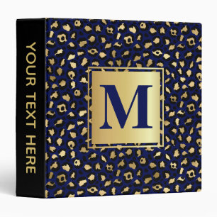 Stylish Royal Blue & Gold Foil Leopard Spots 3 Ring Binder