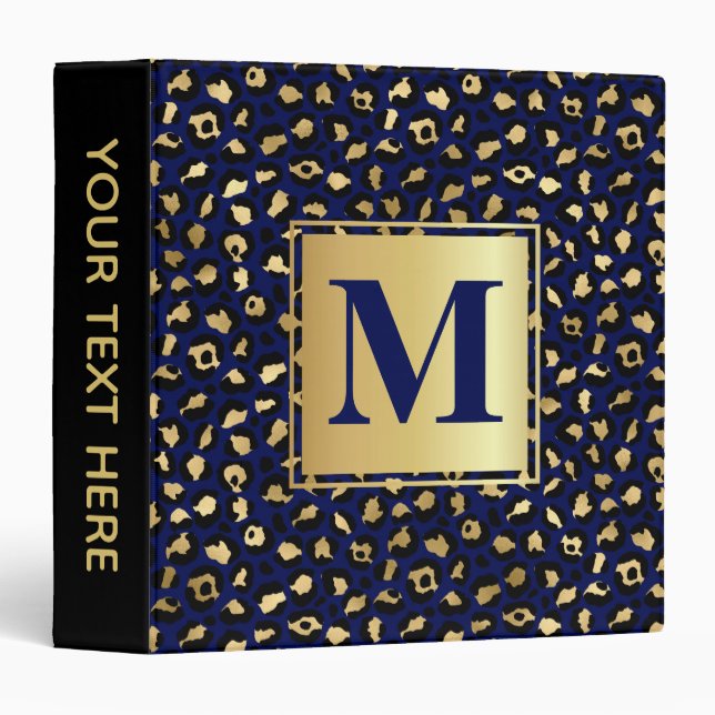 Stylish Royal Blue & Gold Foil Leopard Spots 3 Ring Binder (Front/Spine)