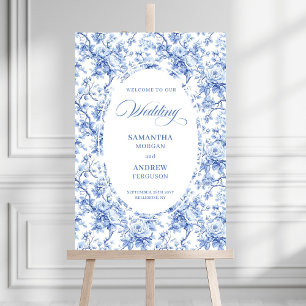 Stylish Royal Blue Rose Pattern Wedding Welcome Foam Board