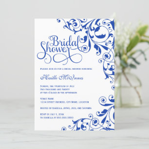 Stylish Royal Blue Swirls Bridal Shower Invitation