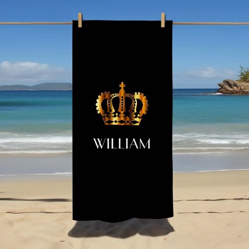 Stylish Royal Crown Name Black Beach Towel