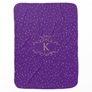 Stylish Royal Purple Gold Dots And Monogram  Baby Blanket