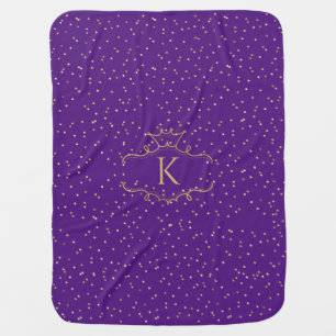 Stylish Royal Purple Gold Dots And Monogram Baby Blanket