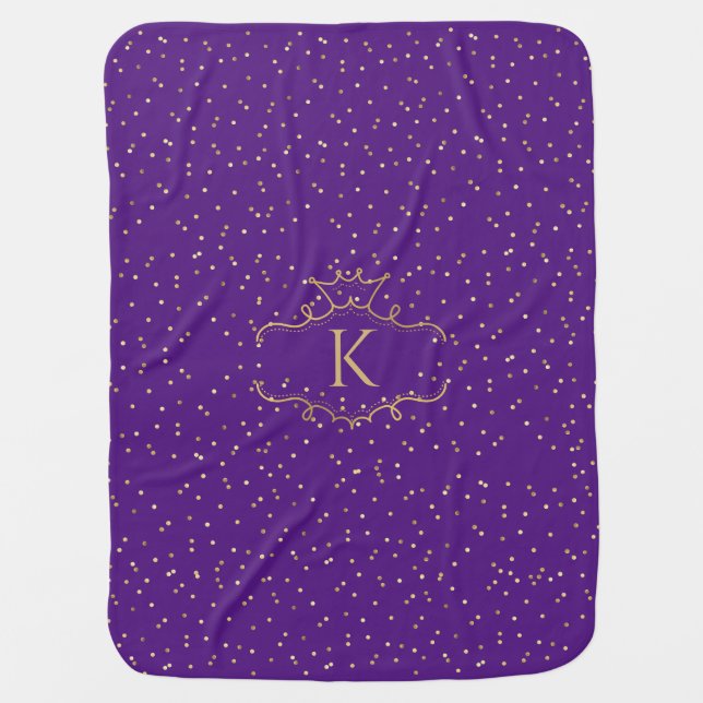 Stylish Royal Purple Gold Dots And Monogram  Baby Blanket (Front)