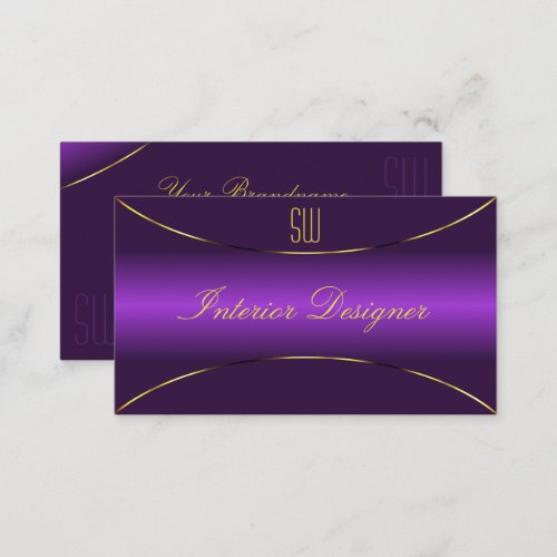 Stylish Royal Purple with Gold Border and Monogram Business Card