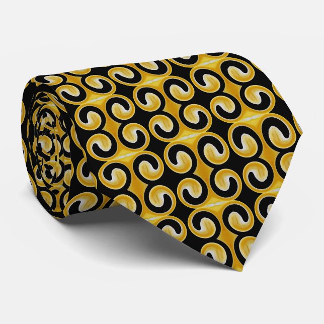 Stylish Royal Yellow Black Pattern Tie (Rolled)
