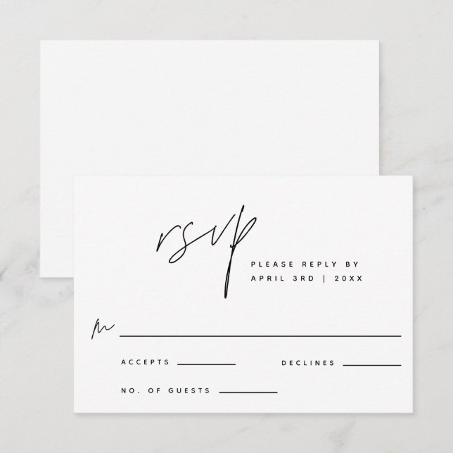 Stylish RSVP Black and White Minimal Response Card (Front/Back)