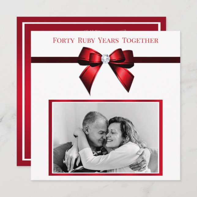 Stylish Ruby 40th Wedding Anniversary Photo  Invitation (Front/Back)