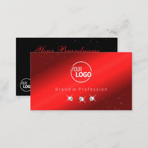 Stylish Ruby Red Black Sparkling Diamonds Add Logo Business Card