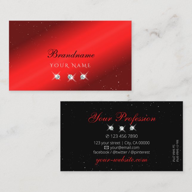 Stylish Ruby Red Black Sparkling Diamonds Elegant Business Card (Front/Back)