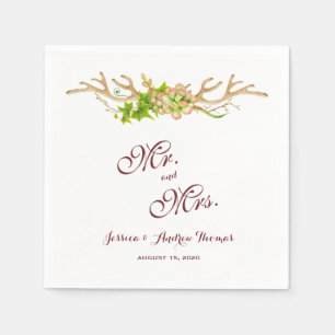 Stylish Rustic Antlers & Wildflowers Wedding Napkins