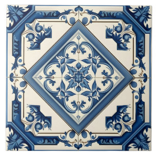 Stylish Rustic Blue Mediterranean Pattern Ceramic Tile