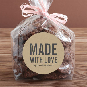 Stylish Rustic Bold Made with Love Faux Kraft Classic Round Sticker
