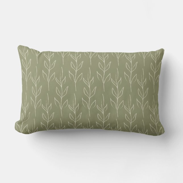 Stylish Rustic Botanical in Sage Green Lumbar Pillow (Front)