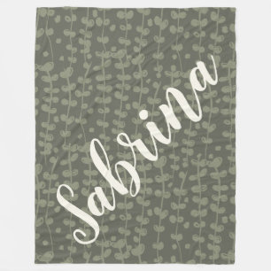 Stylish Rustic Botanical Sage Green Personalized Fleece Blanket