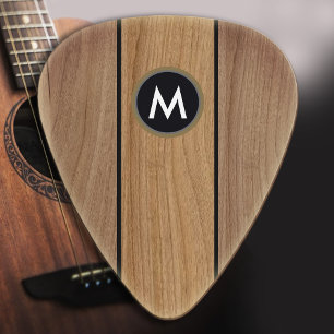 Stylish Rustic Brown Wood Stripe Monogrammed Guitar Pick