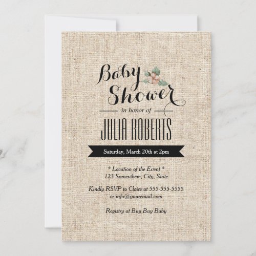 Stylish Rustic Burlap Texture Baby Shower 4.5x6.25 Paper Invitation Card